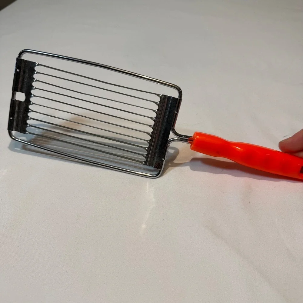 Vintage Handheld Wire Cheese‎ Butter Egg Cutter Orange Handle Stainless Steel